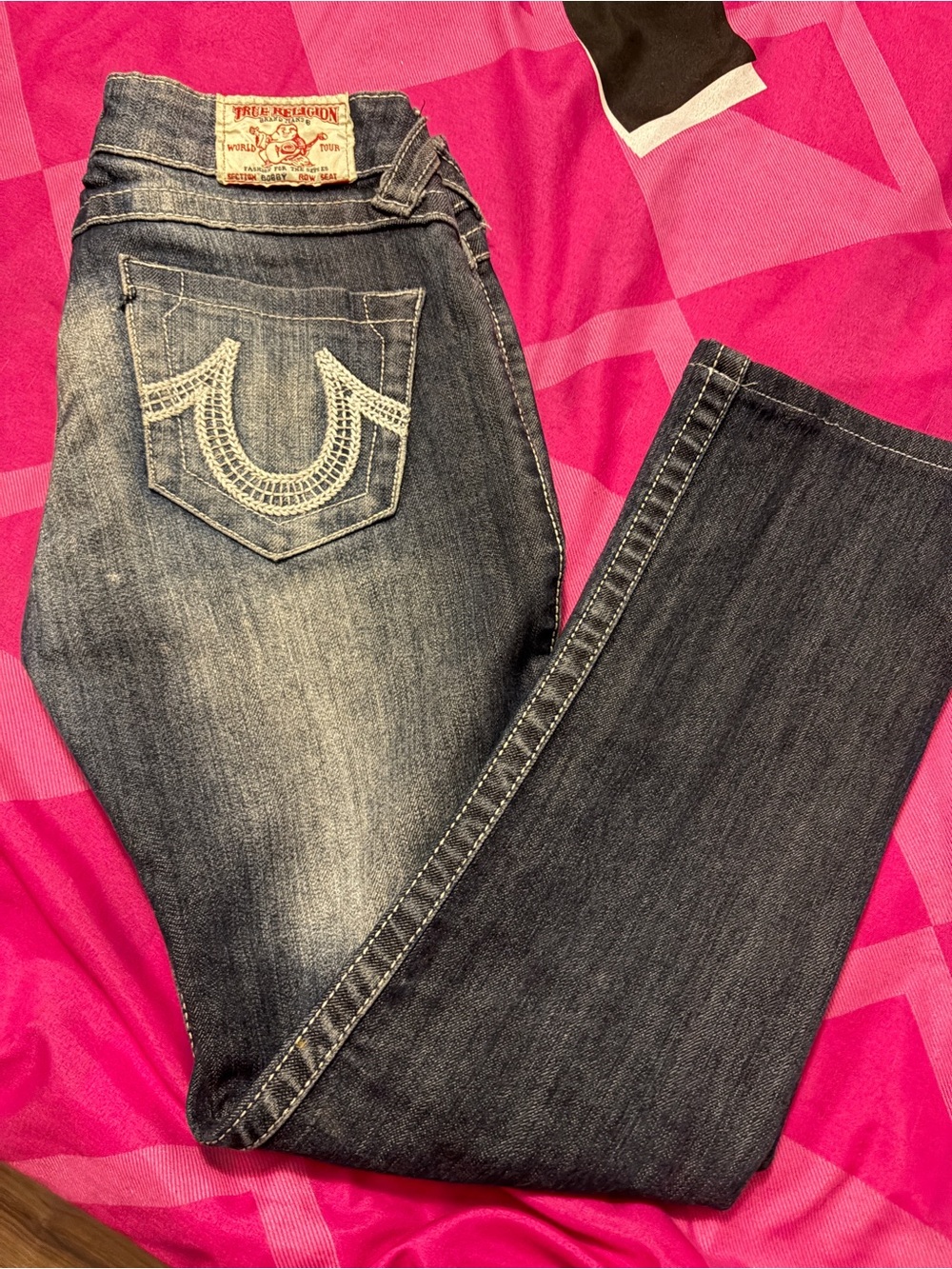 True Religion Straight Leg Jeans in Medium Dark Blue Wash